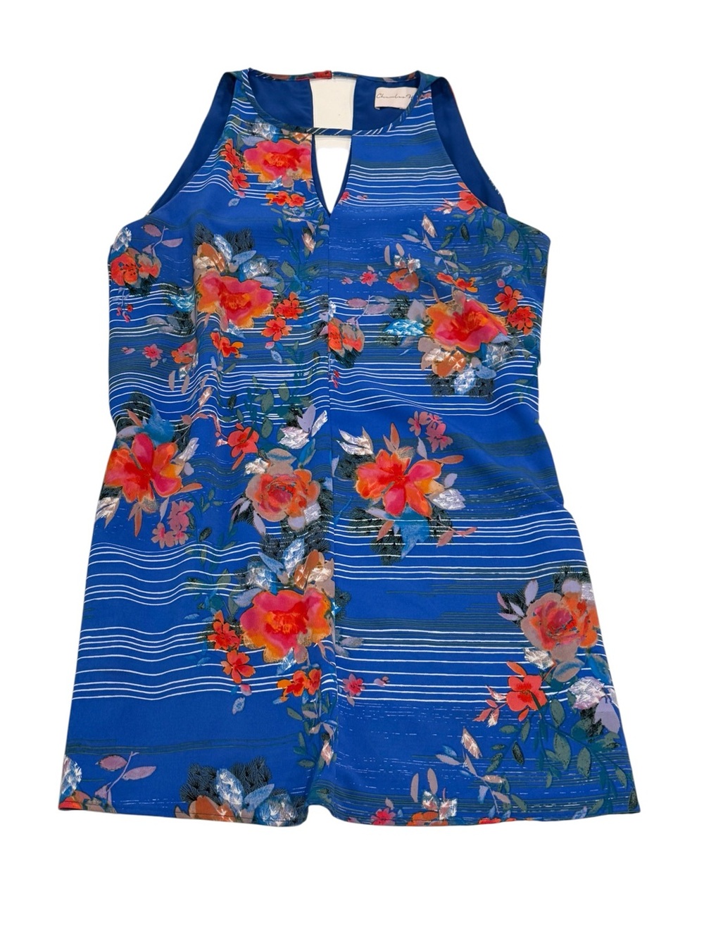 Charles Henry Blue Floral Sheath Mini‎ Dress Coral Accents Womens Size Large